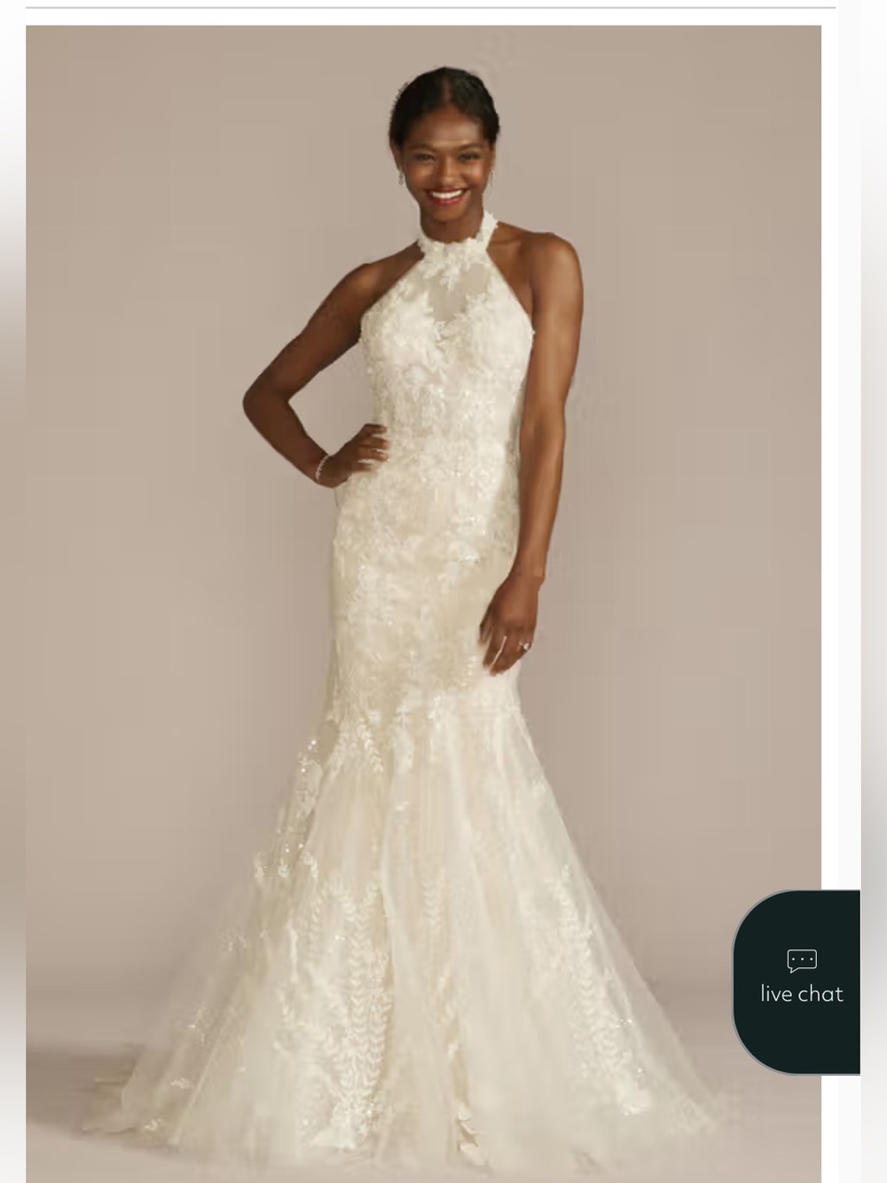 David's Bridal Ivory Lace Halter Mermaid Wedding Dress